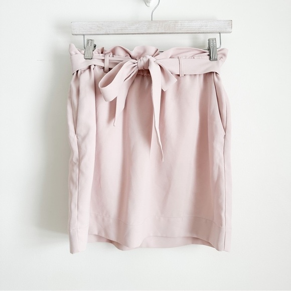 NWT Express Pale Pastel Pink tie belt Paper Bag Mini Skirt sz small - Picture 4 of 7